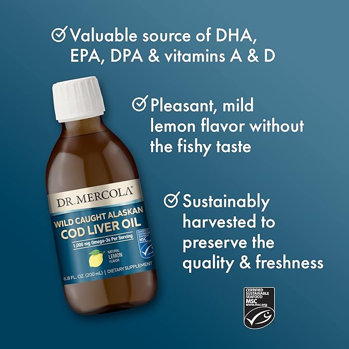 Dr. Mercola Wild Caught Alaskan Cod 6.8 Fl. (200 mL), 40 Servings, 1,000 mg Omega-3s Per