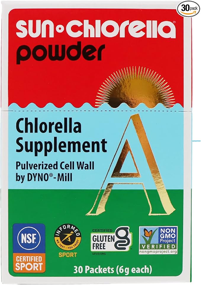 Sun Chlorella Powder Green Algae Superfood Supplement Supports Whole Body Wellness Immune Defense, Gut Health & Natural Energy Boost - Chlorophyll, B12, Protein, Non-GMO - 30 Packets