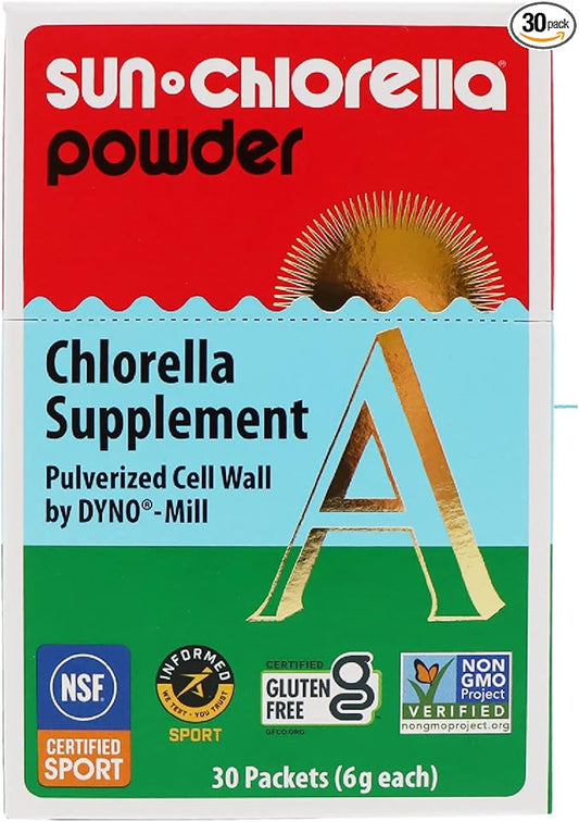 Sun Chlorella Powder Green Algae Superfood Supplement Supports Whole Body Wellness Immune Defense, Gut Health & Natural Energy Boost - Chlorophyll, B12, Protein, Non-GMO - 30 Packets