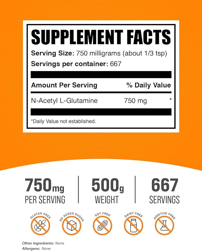 BulkSupplements.com N-Acetyl L-Glutamine Powder 750mg per 500g (1.1 (1.1 lbs) 1)