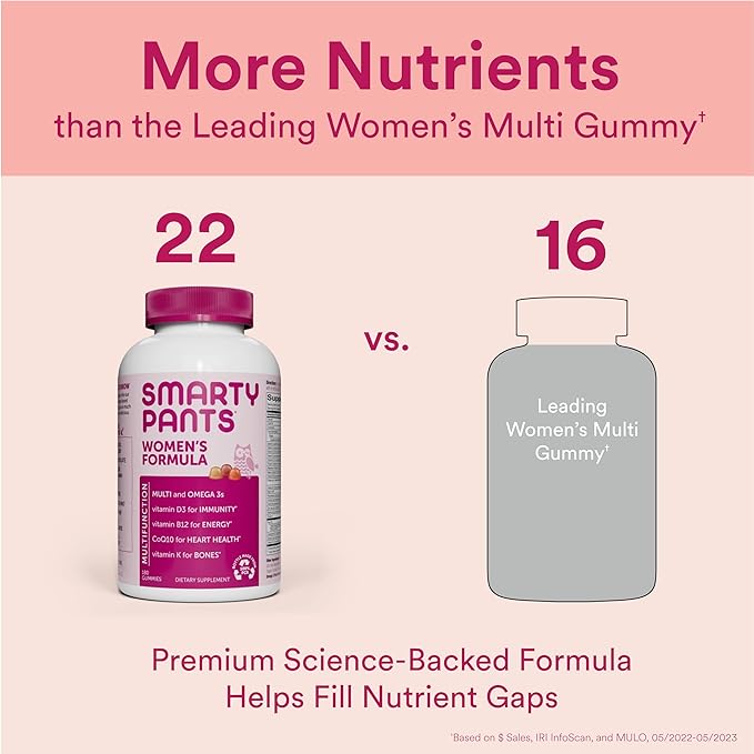 SmartyPants Women's Multivitamin Gummies: Omega 3 CoQ10, Vitamin D3, C, B12, B6, B6, Vitamin 180 Count (30 Day