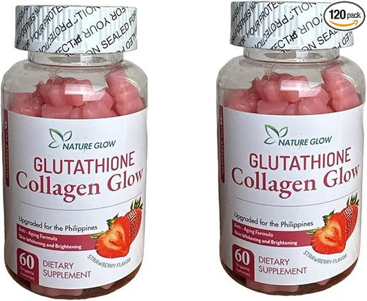 Nature Glow Glutathione Collagen Strawberry Flavor 60 Chewable 2 Box, 1 Count 120), Pink