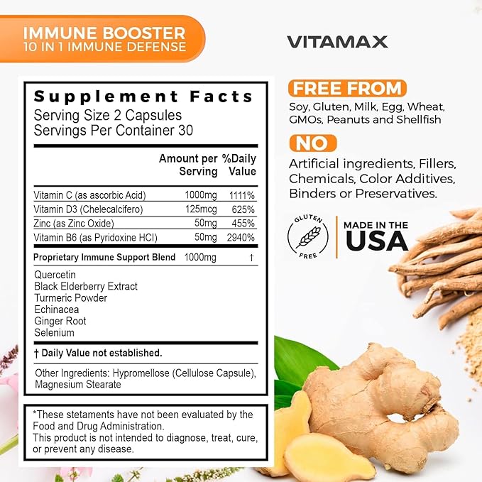 10-in-1 Immune System Support Booster D3, Selenium, B6, Echinacea (60 Count 3))