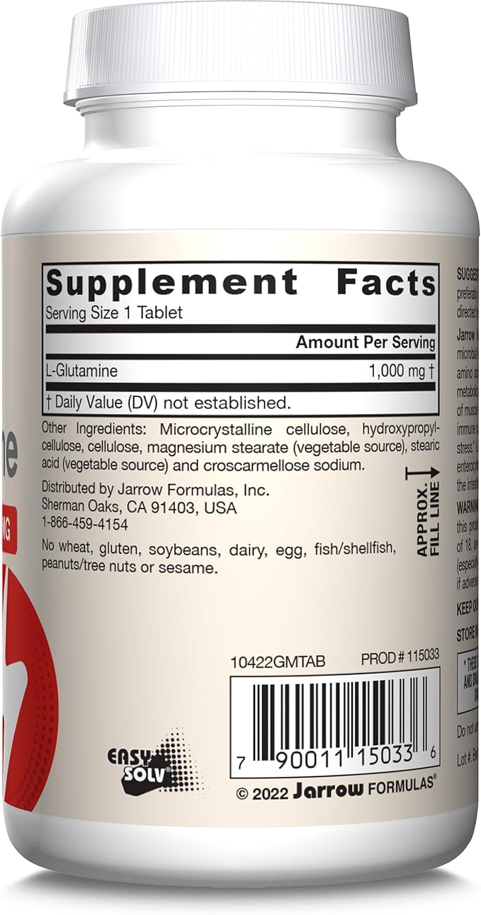 Jarrow Formulas L-Glutamine 1000 mg 100% L-Glutamine 100 Servings