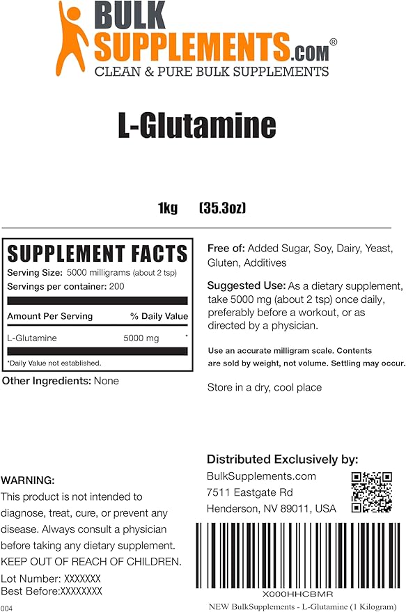 BulkSupplements.com L-Glutamine Powder 5000mg, L 5000mg per 1kg (2.2 (2.2 lbs) 1)