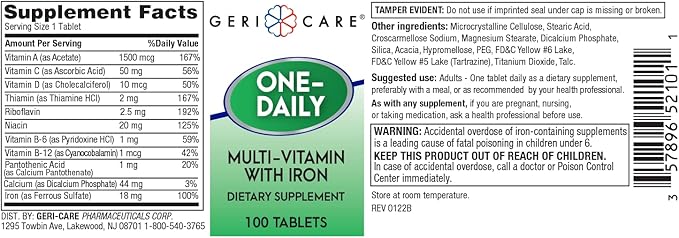 GeriCare One-Daily Multi-Vitamin with Iron, 100 Count 2)