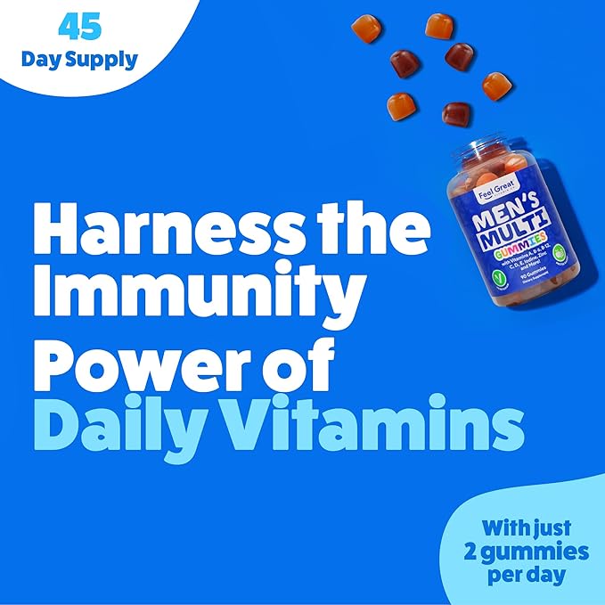 Feel Great Vitamin Co. Men's Multivitamin B-6, B-12, B-12, Biotin, D3, E, 45 Day