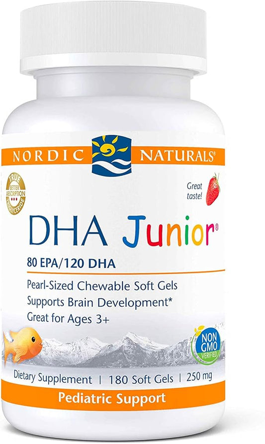 Nordic Naturals Pro DHA Junior, Strawberry 180 Mini 250 mg Omega-3s with 45 Servings