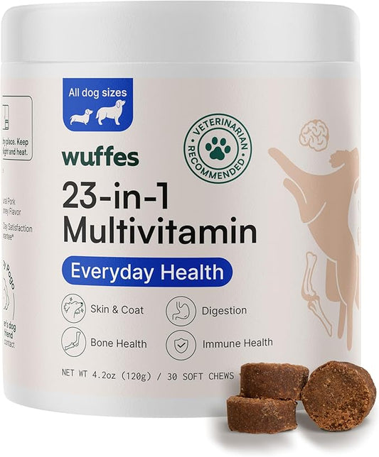 Wuffes 23-in-1 Chewable Dog Multivitamin&Supplements - Dog Multivitamin for Small&Large Breed - Pet Vitamins and Minerals for Coat, Heart, Hips&Joints, Digestion&Immune System, 30 Soft Chews (23-in-1)