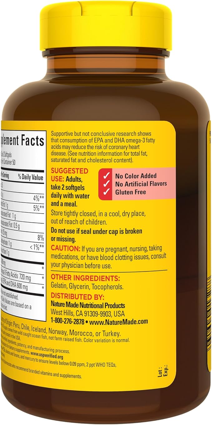 Nature Made Fish Oil 1200 mg 3 Fish 3 Supplement 100 Softgels, 50 Day