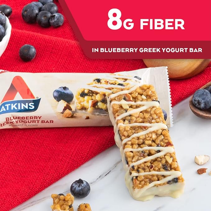 Atkins Creamy Cookie Crunch Meal Bars, 16g Protein, 12 Count & Blueberry Greek Yogurt Protein Meal Bar, 15g Protein, 5 Count