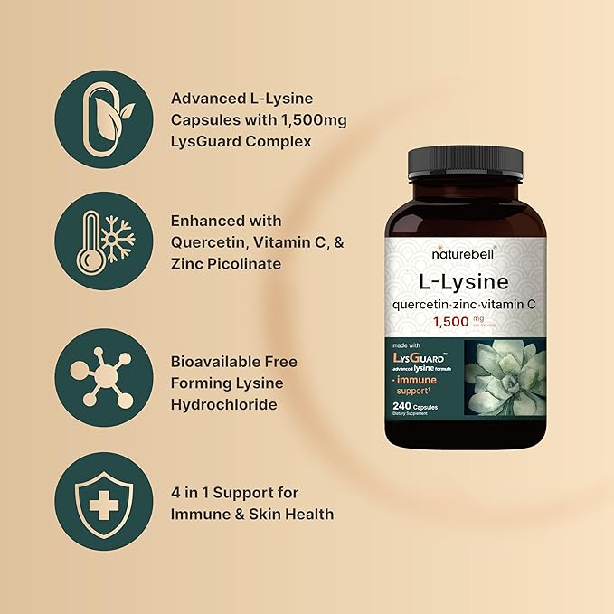 NatureBell L-Lysine 1,000mg Capsules + Quercetin 250mg with 240 Count