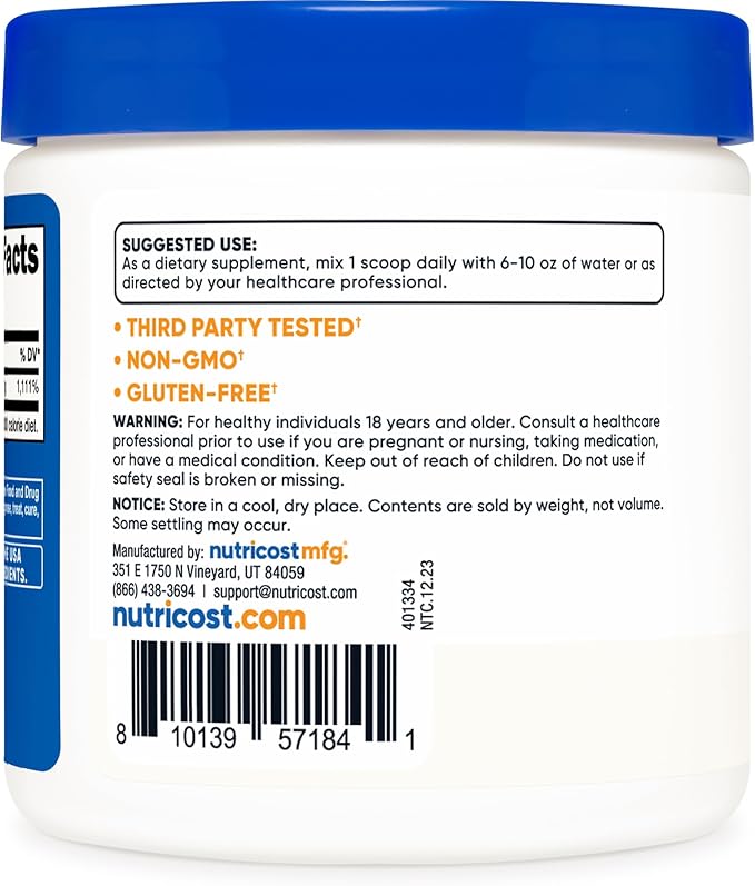 Nutricost Ascorbic Acid Powder (Vitamin C) 0.5 LBS (8 ounce)