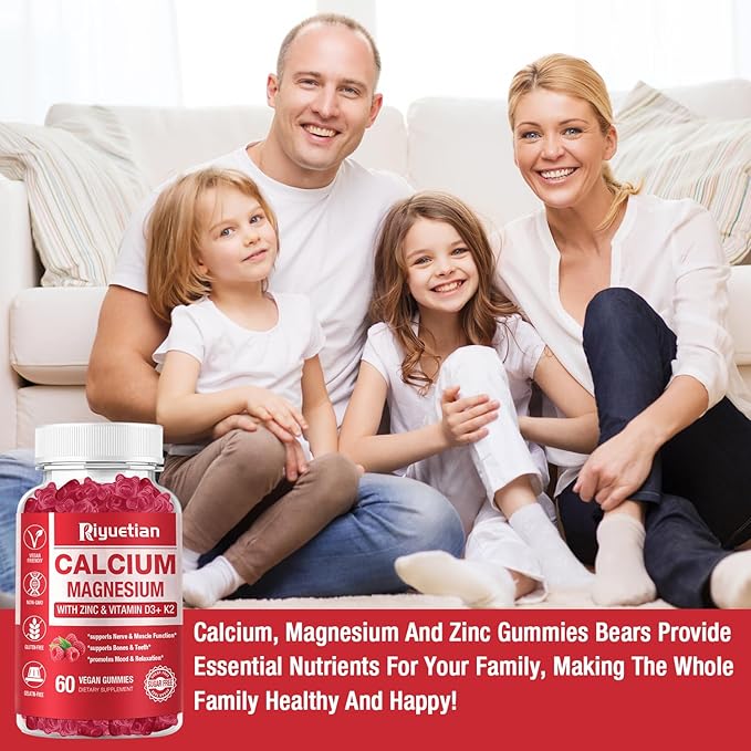 2 Pack Calcium Magnesium Zinc Gummies D3 Supplement, 120 Count