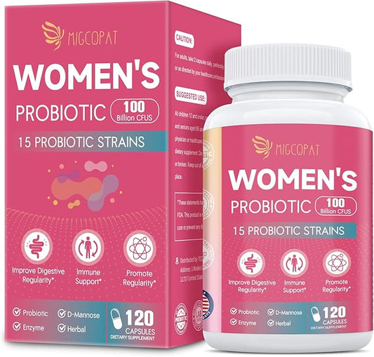 Probiotics for Women, 100 Billion CFU with Prebiotics, Digestive Enzymes, Cranberry Extract, Immune Support, Probiotic Regularity, Vaginal & Urinary Health, Women Probiotic 120 Capsules