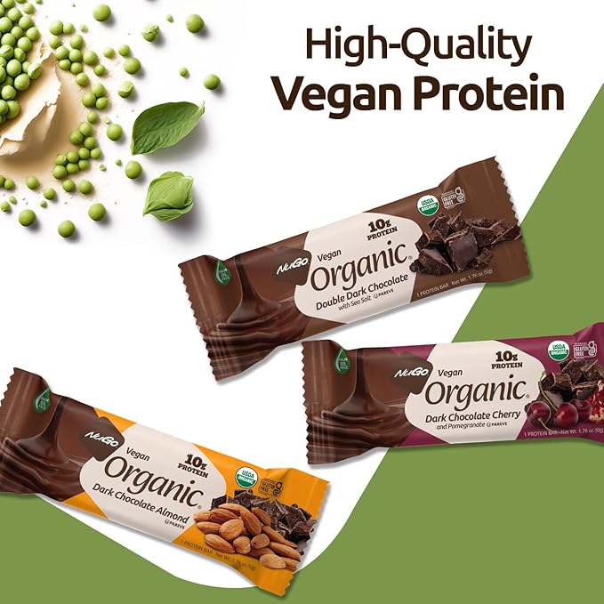 Nugo Organic Dark Chocolate Almond, 10g Vegan Protein, Gluten Free, 24 count