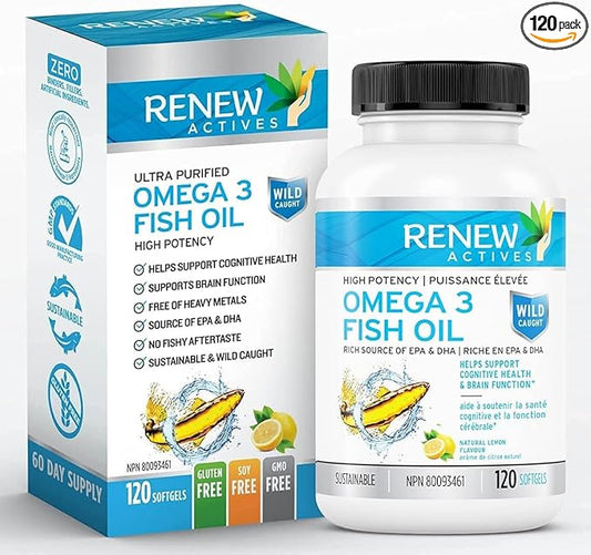 Renew Actives Triple Strength Burpless Omega-3 1200mg Concentrated 120 Easy-to-Swallow