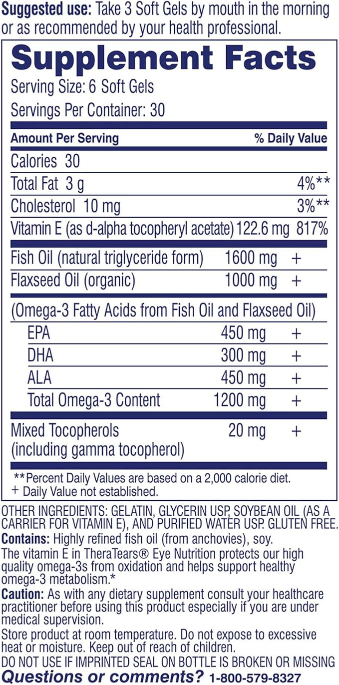 TheraTears 1200mg Omega 3 Supplement 180 Count 0.5 Fl 15 Ml, 2 Pack