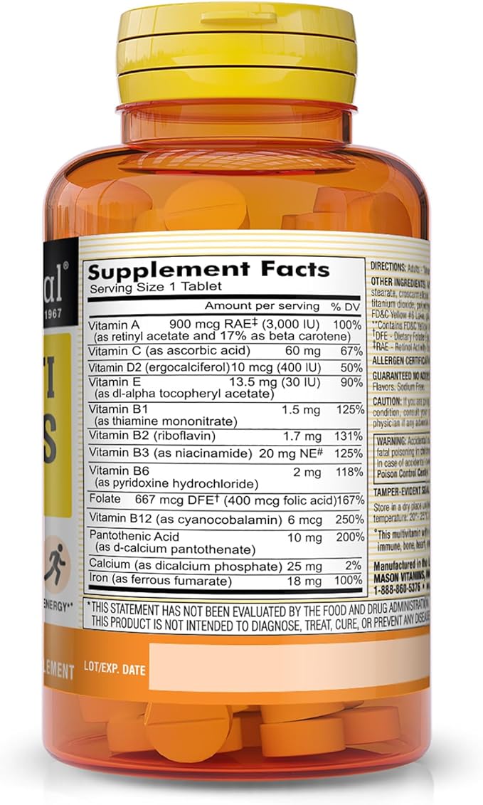 MASON NATURAL Mini Multi Vitamins B1, B2, B2, B3, B3, B6, B6, B12, B12, Folate 1 Year