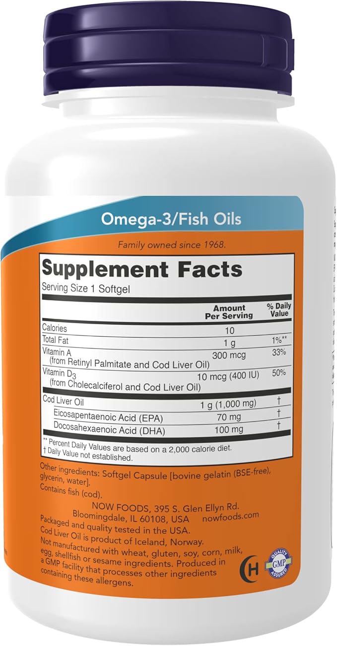NOW Supplements, Cod Liver Oil, Extra 1,000 mg D-3, EPA, 90 Softgels