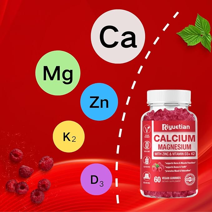 2 Pack Calcium Magnesium Zinc Gummies D3 Supplement, 120 Count