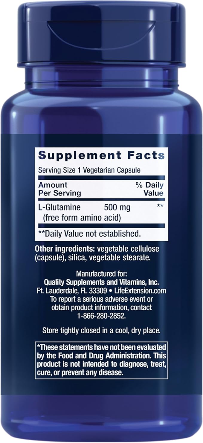 Life Extension L-Glutamine 500mg and Magnesium 500mg Capsules 200 Vegetarian