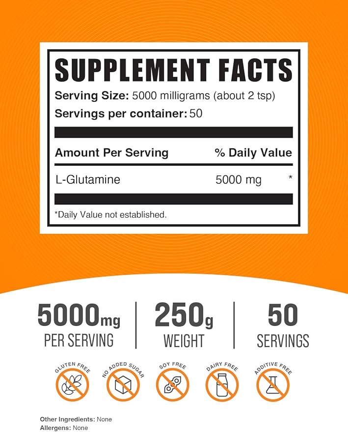 BulkSupplements.com L-Glutamine Powder 5000mg, L 5000mg per 250g (8.8 (8.8 oz) 1)