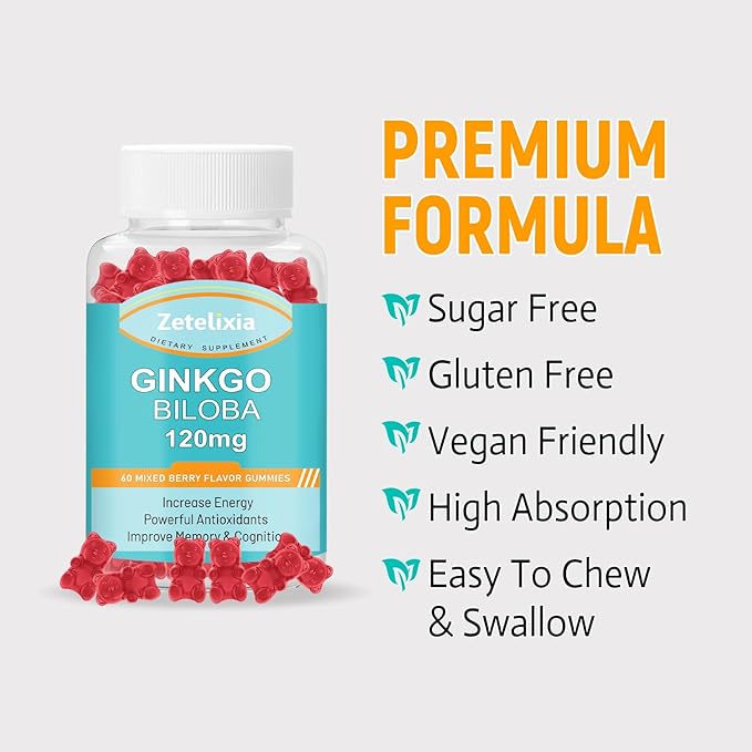2 Pack Ginkgo Biloba Gummies 120mg 120 Count
