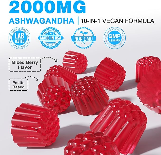2 Pack Ashwagandha Gummies for Immune 2000mg Organic 120 Count