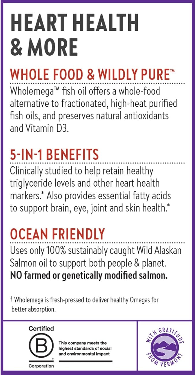 New Chapter Wholemega Fish Oil Supplement Omega-3 + D3 + 120 ct, 1000mg Softgels