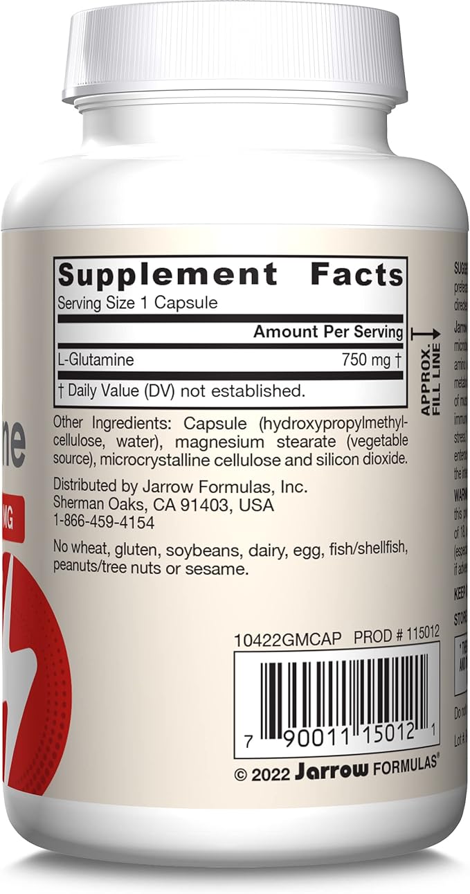 Jarrow Formulas L-Glutamine 750 mg, Dietary 120 Veggie 120 Day