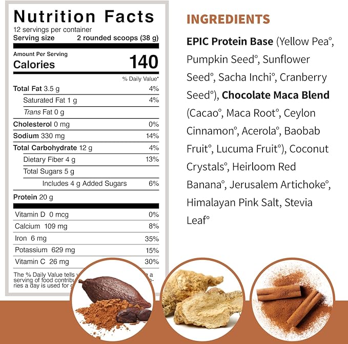 Sprout Living Epic Protein, Plant Based 20 Grams (1 Pound, 12 Servings)