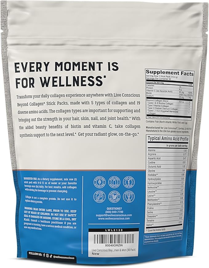 Live Conscious Beyond Collagen Peptides Powder (30 Pack)