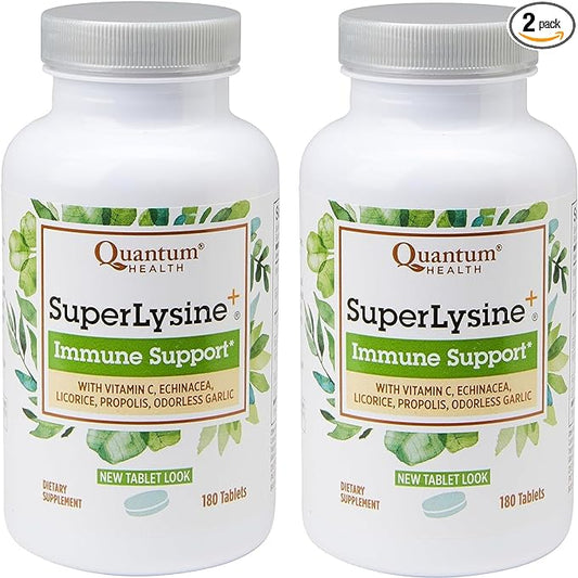 Quantum Health SuperLysine+ Advanced Formula Immune Support Supplement Lysine 1500 mg, Vitamin C Echinacea Licorice Bee Propolis & Odorless Garlic - 180 Tablets (Pack of 2)