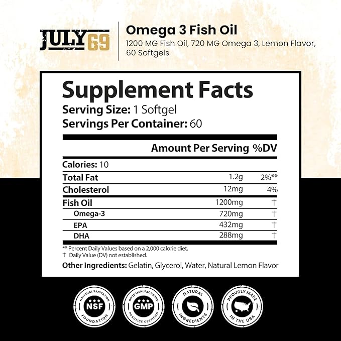 Omega 3 Fish Oil 1200 MG 720 MG 3, Lemon 60 Softgels,