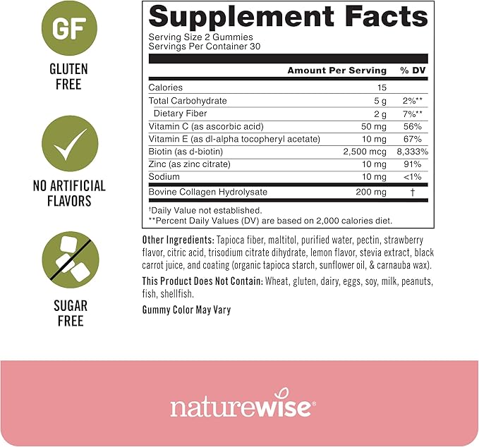 NatureWise Sugar-Free Hydrolyzed Collagen Peptide Gummies 60 Gummies[1-Month Gummies[1-Month Supply]