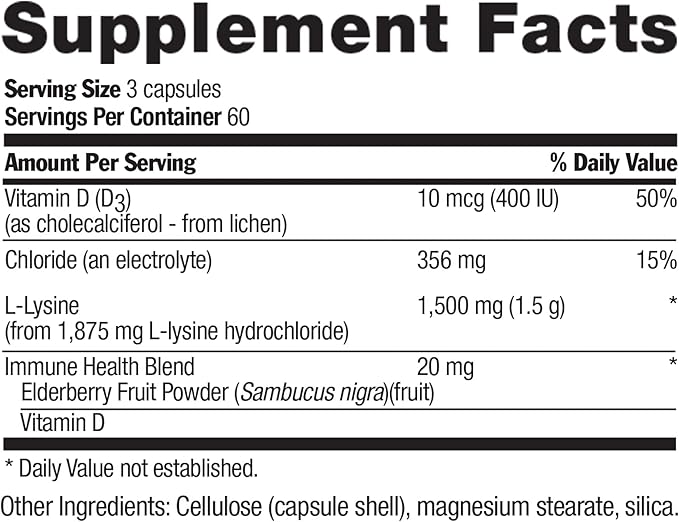 Country Life Vitamins L-Lysine Advanced, Elderberry,1500mg, 180 180 Vegan