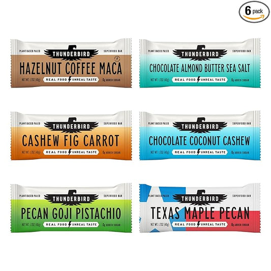 Thunderbird Real Food Bars - Gluten Free, Paleo, Vegan Snack Food Bar Variety Pack - 102 Ounce