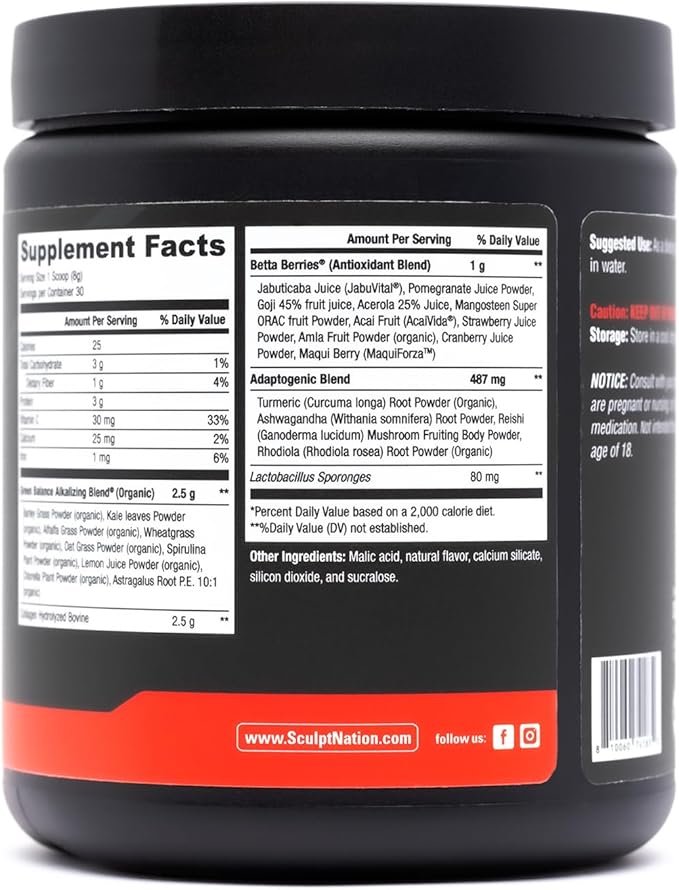 Sculpt Nation by V Shred Greens Strawberry - Premium Greens Powder & Superfood Blend with Collagen to Support Skin, Digestion, and Energy - 30-Day Supply
