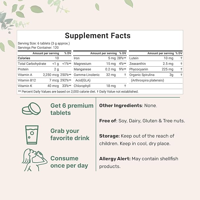 Micro Ingredients Organic Spirulina Supplement, 3000MG Per Serving, 720 Tablets (4 Month Supply), No Filler & Non-GMO, Rich in Vegan Protein, Vitamins & Prebiotics, Premium Spirulina Pills
