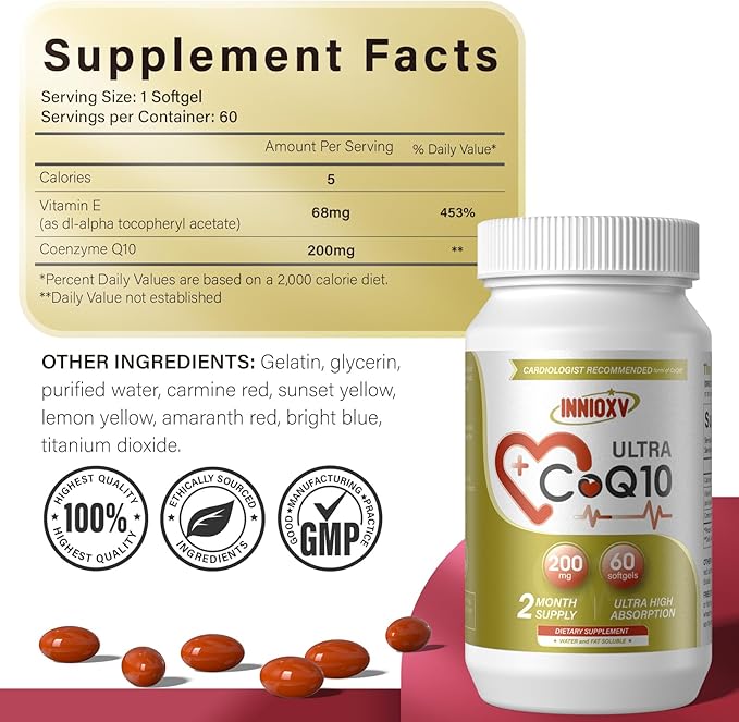 CoQ10 200mg Softgels for Heart Health, CoQ10 Nutritional 60 Softgels