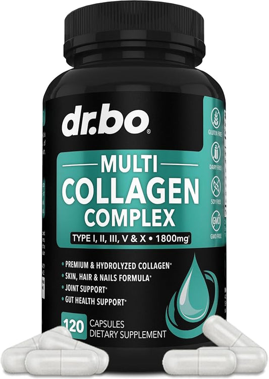Multi Collagen Peptides for Women & Men - Type I, II, III, V, & X Multi Collagen for Women & Men Complex Capsules, Hydrolyzed Peptides Pills Supplements for Skin, Hair & Nails - 120 Protein Capsules