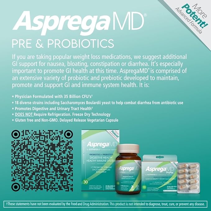 Asprega 30CT - Probiotic + Prebiotic Supplement | 17 Strains, 35 Billion CFUs | Delayed Release | Saccharomyces Boulardii | for Men & Women | by ScimeraMD, 3-Pack