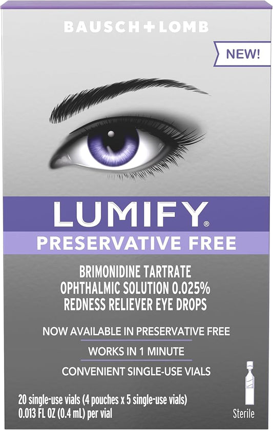 LUMIFY Redness Reliever Preservative Free Eye 20 Single 1 Min, 8 Hours