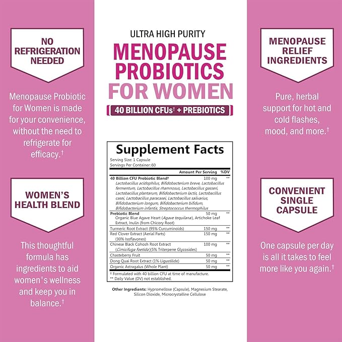 Menopause Supplements for Women -Menopause Probiotics 60 Count, 60 Servings