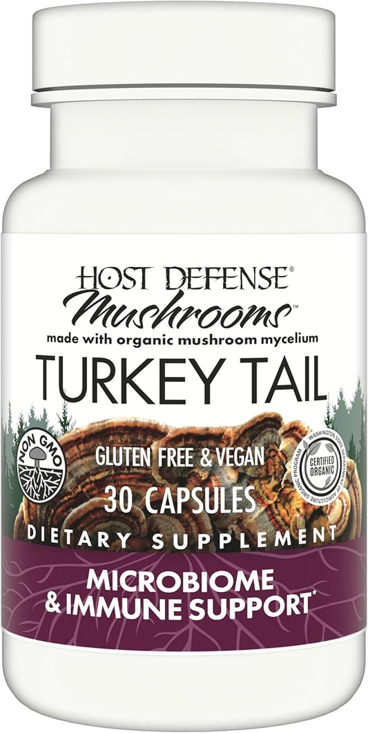 Host Defense Turkey Tail Capsules - Digestive Health & Immune Response Support Supplement - Mushroom Supplement for Gastrointestinal & Gut Microbiome Support - 30 Capsules (15 Servings)*