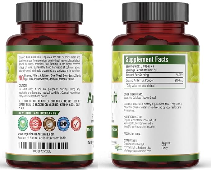 Organic Aura Amla Capsules 2100mg -150