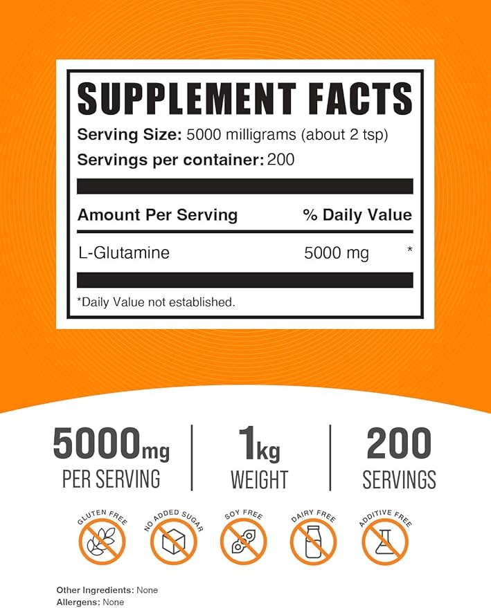 BulkSupplements.com L-Glutamine Powder 5000mg, L 5000mg per 1kg (2.2 (2.2 lbs) 1)