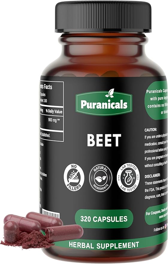Beet Premium 320 Capsules Nitric Oxide Booster 900 mg 100% Pure