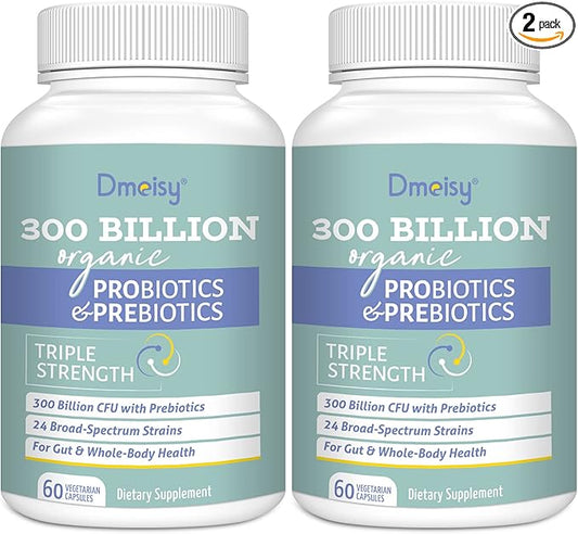 Probiotics for Women and Men, 300 Billion CFU 24 Strains Probiotics + 15 Organic Herbs Prebiotics Blend, Shelf Stable Gut Health Supplement for Digestive Immune & Whole-Body Health, 4 Month Supply